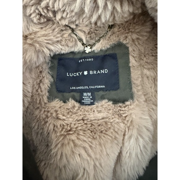 LUCKY BRAND Fur Hooded Anorak Parka Green Olives Women's Size Medium - Picture 4 of 4